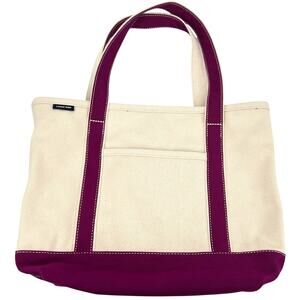 Lands' End Medium 5 Pocket Open Top Long Handle Canvas Tote Bag Ivory Magenta